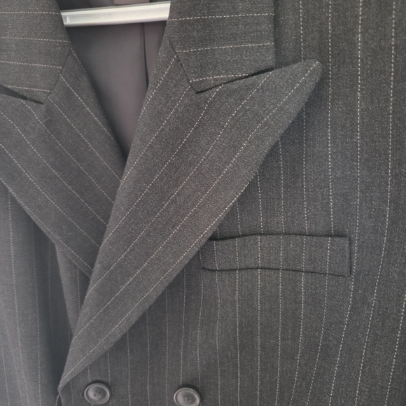 Vintage 90s Black Pinstripe Wool Blend Blazer Women’s 18 Double Breasted Career - Picture 5 of 5